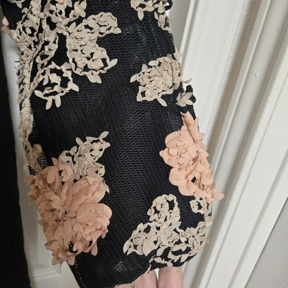 Paper Crane Black Floral Mesh Sleeve Tunic Dress S - Picture 4 of 10